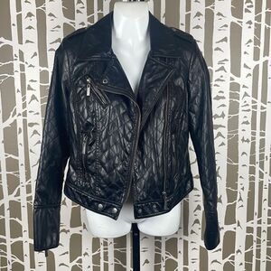 Faux Leather Quilted Moto Jacket S Black